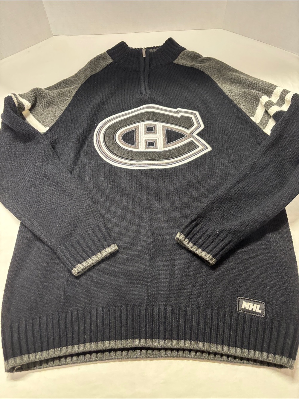 Montreal Canadiens Black & Gray Half-Zip Knit Sweater